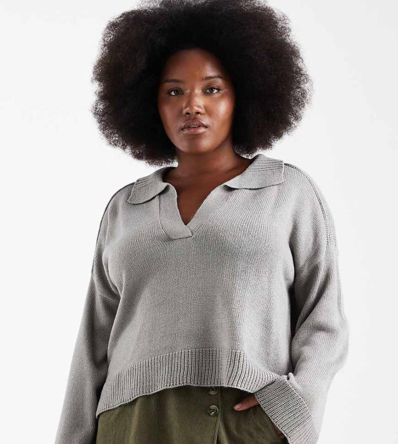 Brave Soul Curve - Strickpullover in Grau mit Polo-Ausschnitt und weiten Ärmeln von Brave Soul