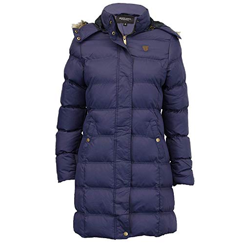 Brave Soul Damen Lang Pelzrand Kapuze Gepolstert Kugelfisch Parka Winter Mantel - Marineblau - Hoplong16zy, UK 8 von Brave Soul