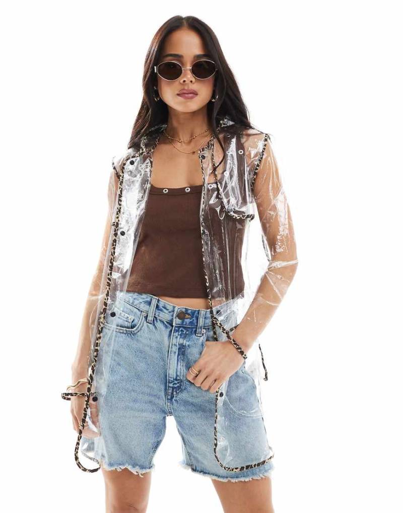 Brave Soul - Durchsichtiger Festival-Regenmantel mit Leopardenmuster-Besatz-Transparent von Brave Soul