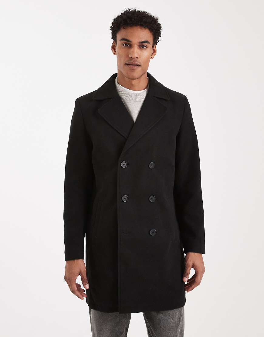 Brave Soul - Eleganter zweireihiger Mantel in Schwarz von Brave Soul