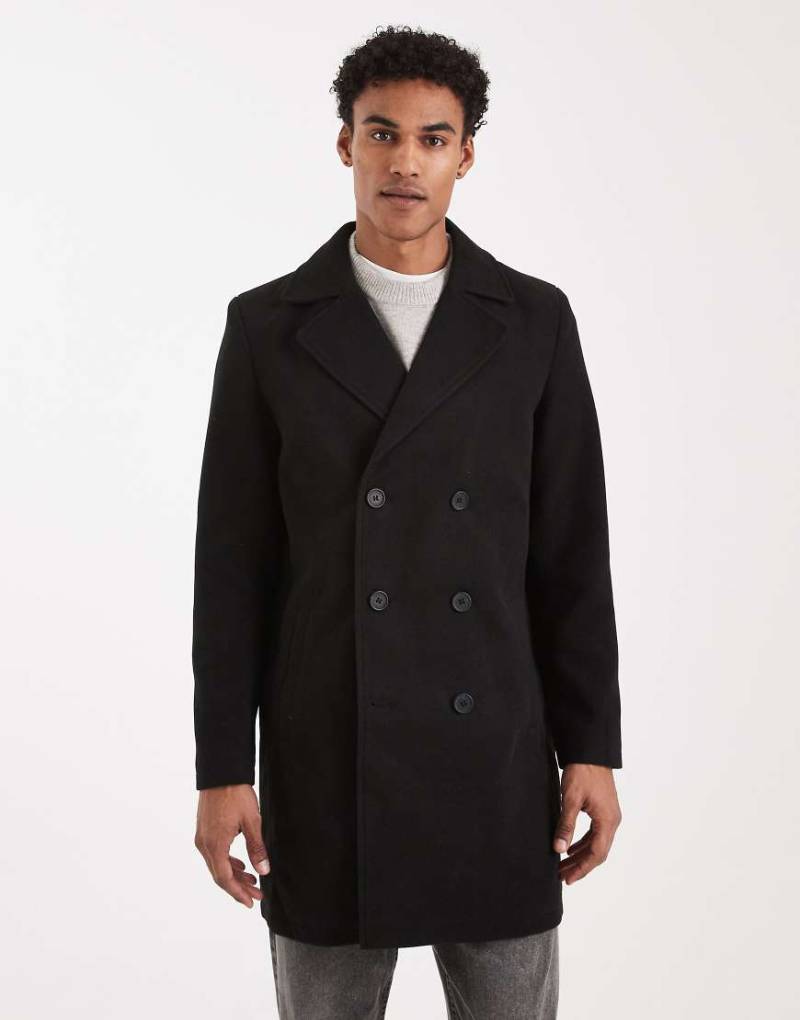 Brave Soul - Eleganter zweireihiger Mantel in Schwarz von Brave Soul