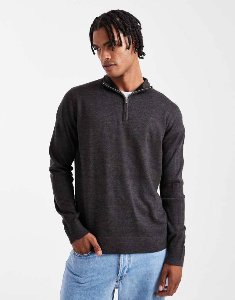 Brave Soul - Feinstrick-Pullover in Anthrazit-Grau mit kurzem Reißverschluss von Brave Soul