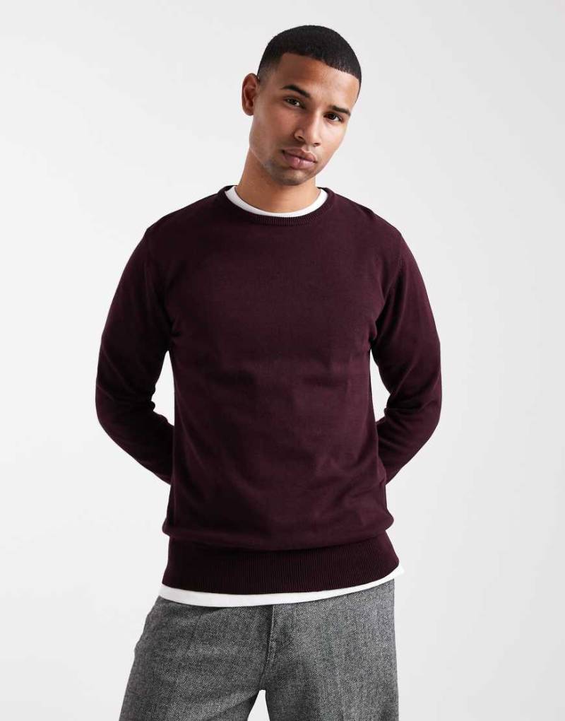 Brave Soul - Feinstrick-Pullover in Ochsenblutrot mit Rundhalsausschnitt von Brave Soul