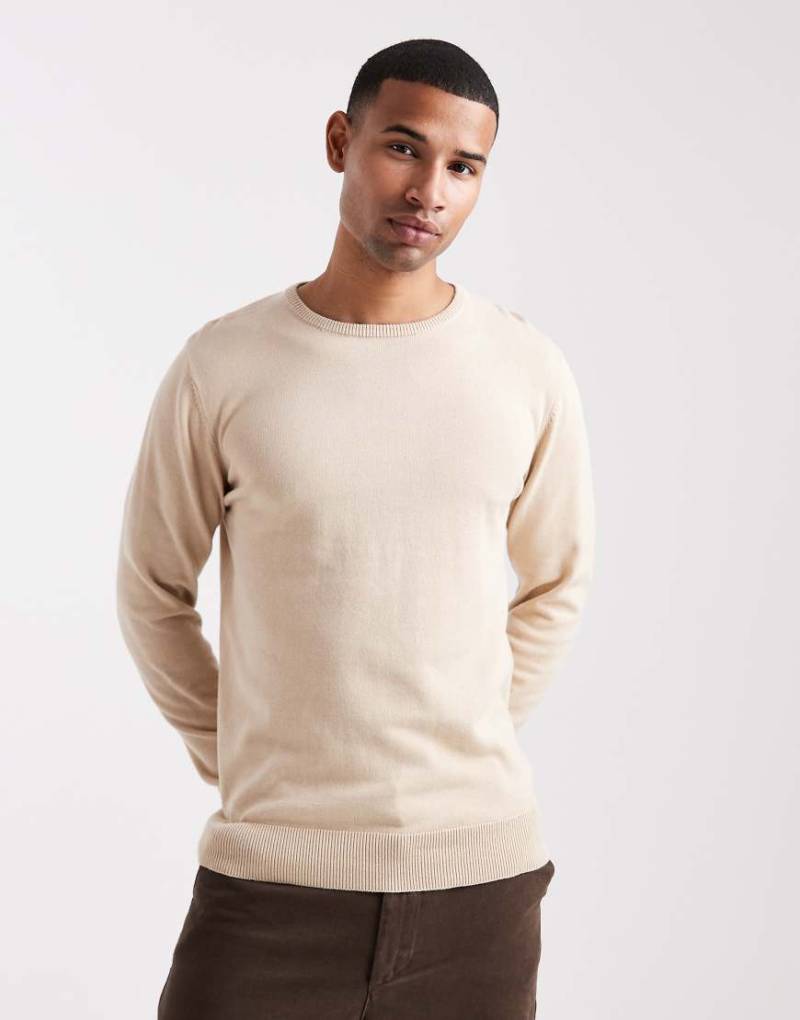 Brave Soul - Feinstrick-Pullover in Stein mit Rundhalsausschnitt-Neutral von Brave Soul