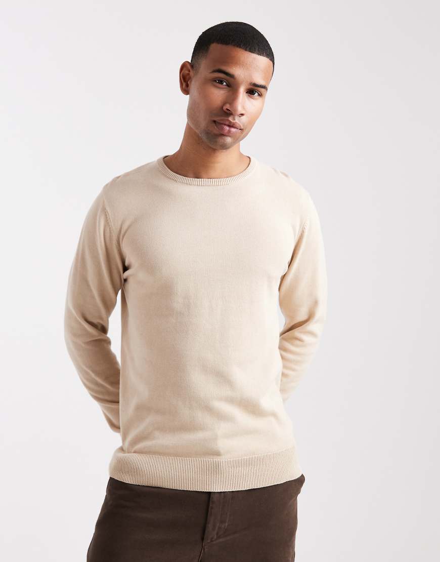 Brave Soul - Feinstrick-Pullover in Stein mit Rundhalsausschnitt-Neutral von Brave Soul