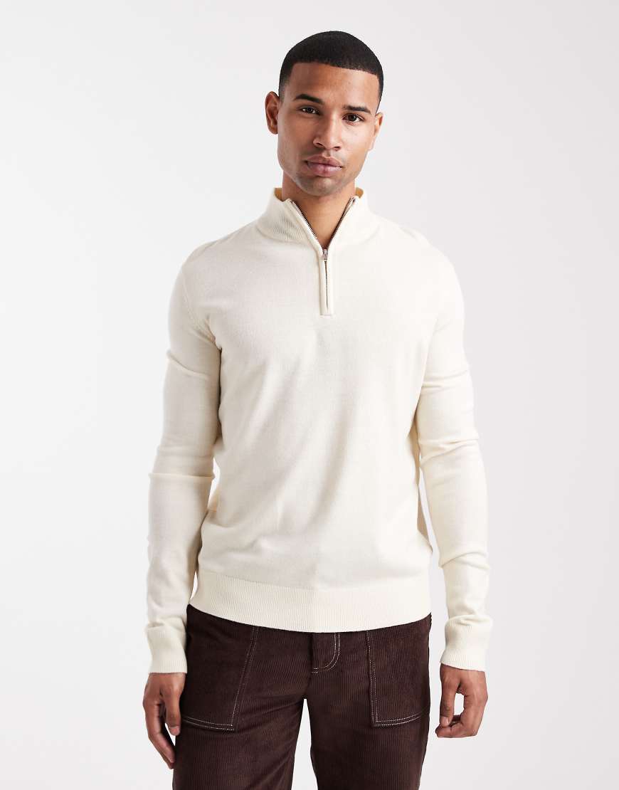 Brave Soul - Feinstrick-Pullover in Stein mit kurzem Reißverschluss-Neutral von Brave Soul