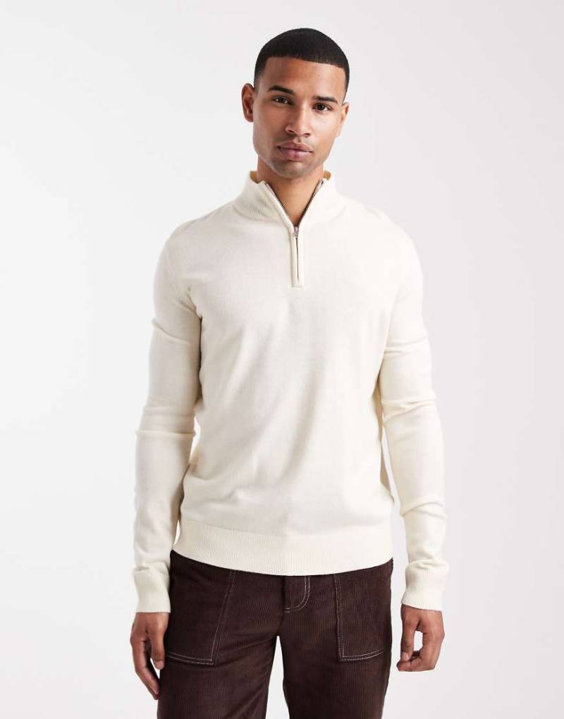 Brave Soul - Feinstrick-Pullover in Stein mit kurzem Reißverschluss-Neutral von Brave Soul