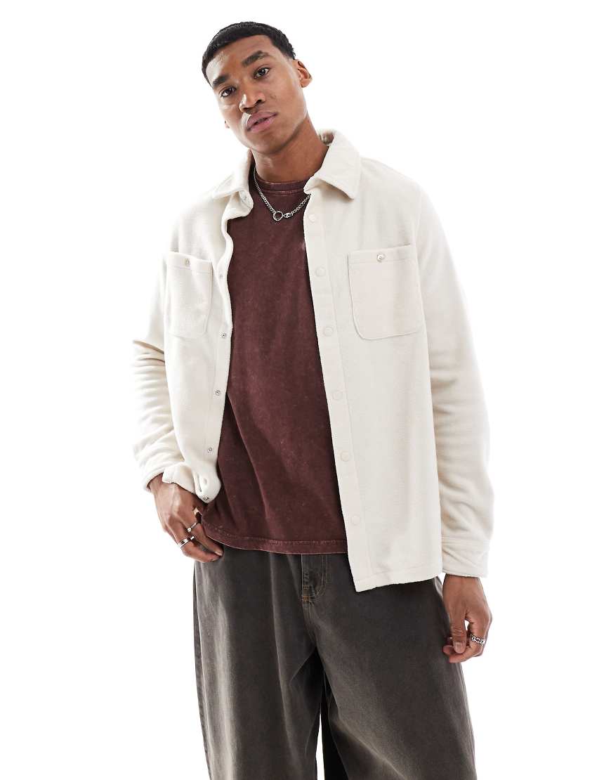 Brave Soul - Fleece-Hemdjacke in Steinbeige-Neutral von Brave Soul