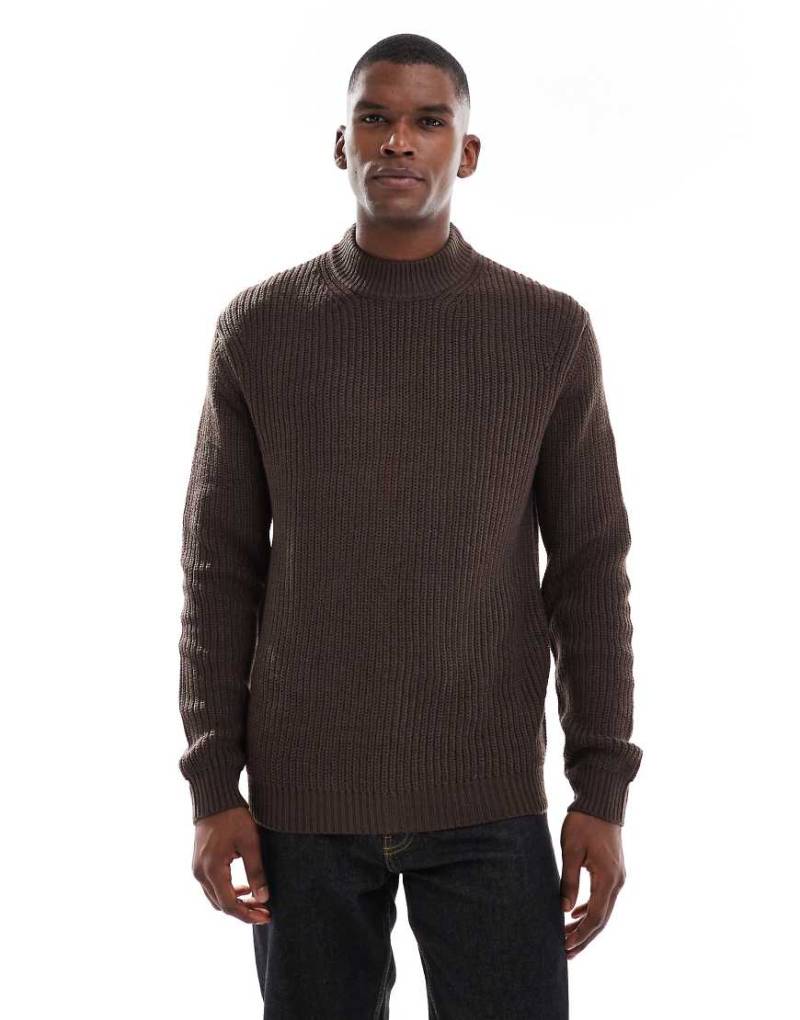 Brave Soul - Gerippter Strickpullover in Schokobraun mit Rundhalsausschnitt von Brave Soul