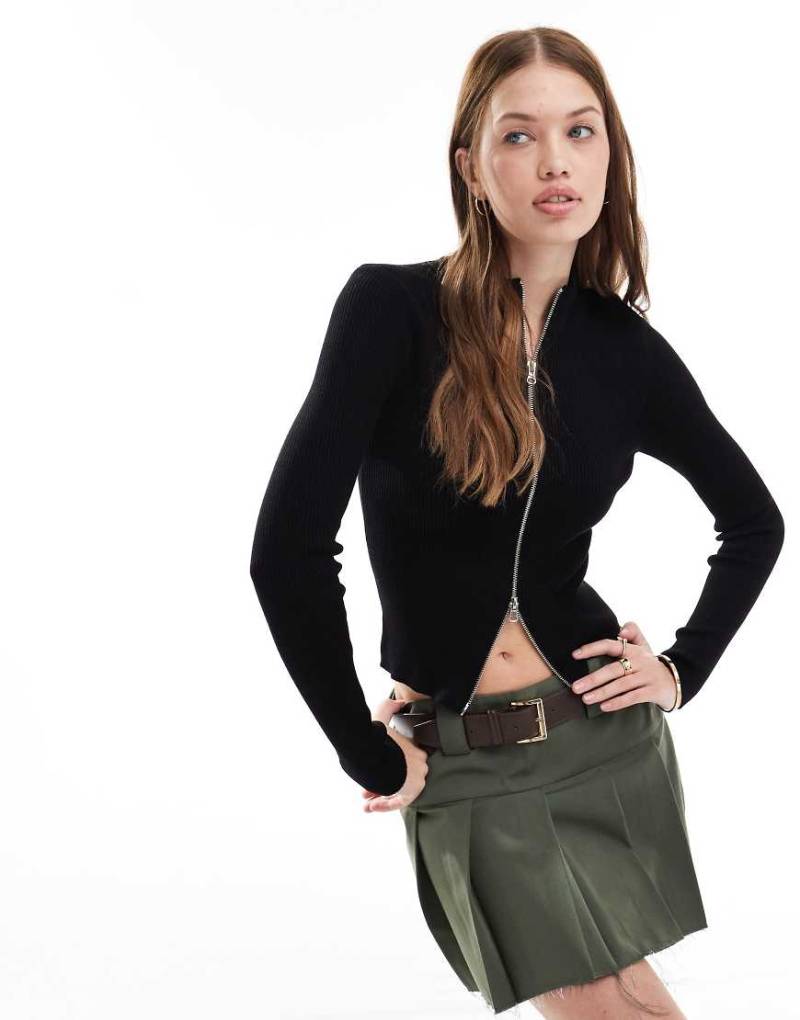 Brave Soul - Gerippter Strickpullover in Schwarz mit durchgehendem Reißverschluss von Brave Soul