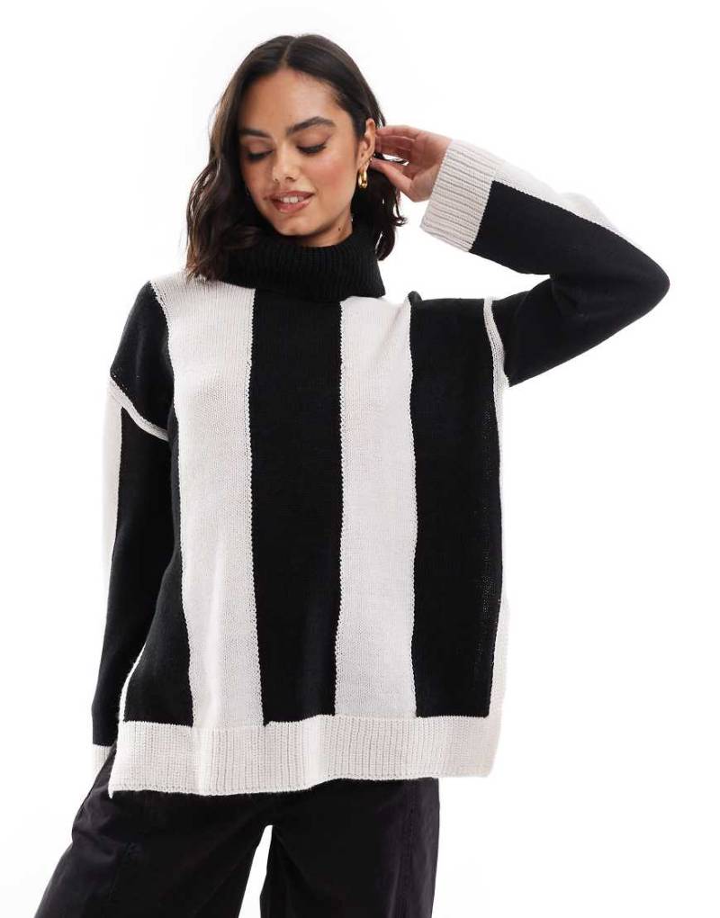 Brave Soul - Gestreifter Strickpullover in Schwarz und Cremeweiß mit Rollkragen von Brave Soul