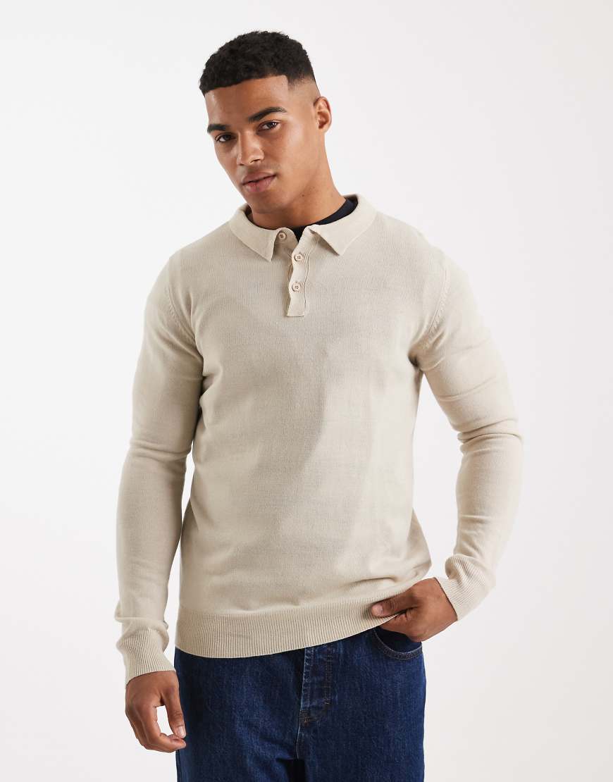 Brave Soul - Gestricktes Polohemd in Steinbeige-Neutral Brave Soul - Gestricktes Polohemd in Steinbeige-Neutral von Brave Soul