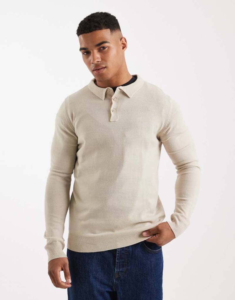 Brave Soul - Gestricktes Polohemd in Steinbeige-Neutral von Brave Soul