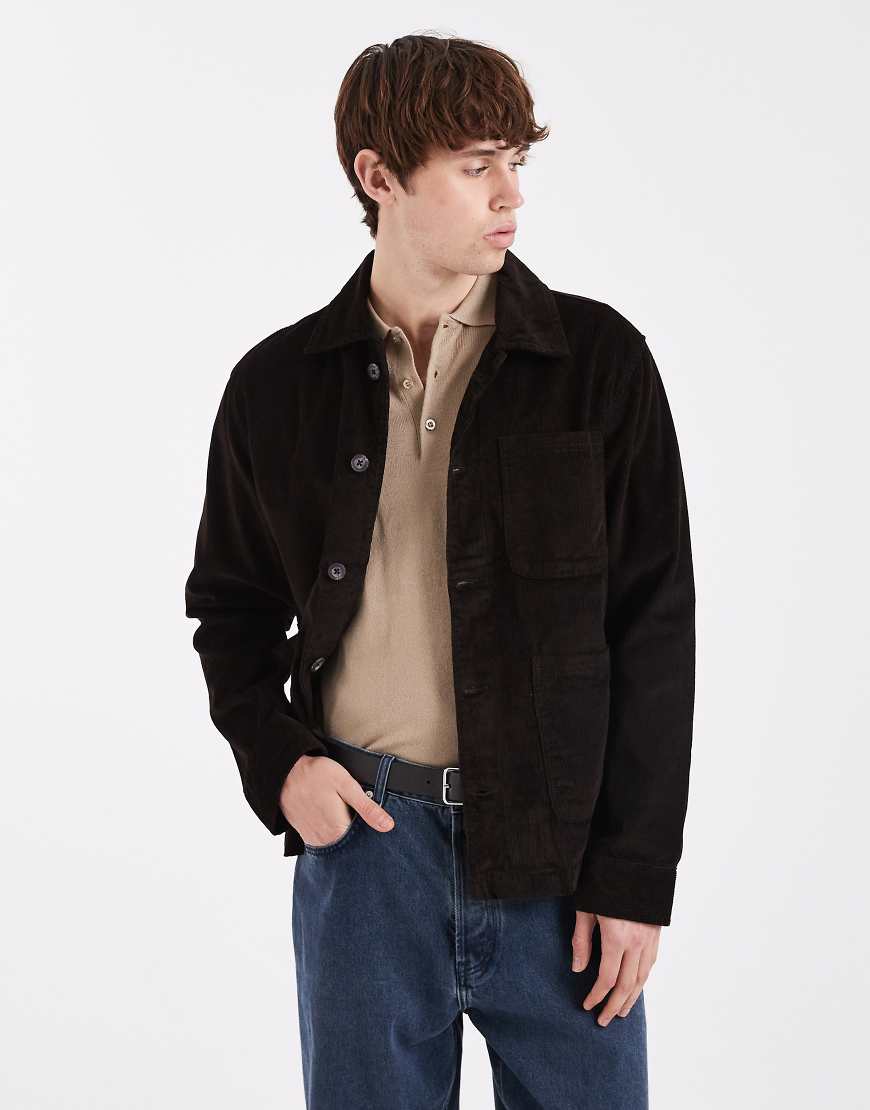 Brave Soul - Hemdjacke in Dunkelbraun aus Baumwoll-Twill-Brown von Brave Soul