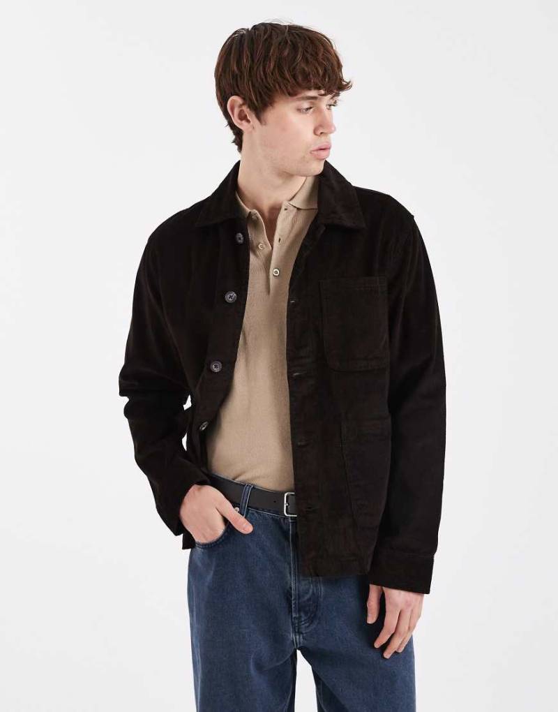 Brave Soul - Hemdjacke in Dunkelbraun aus Baumwoll-Twill-Brown von Brave Soul