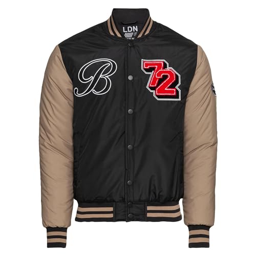 Brave Soul Herren-Baseballjacke Brody mit Knopfleiste, Schwarz/Stein, L von Brave Soul