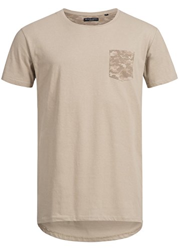 Brave Soul Herren T-Shirt mit Brusttasche, Longer Fit, beige/camo, M von Brave Soul