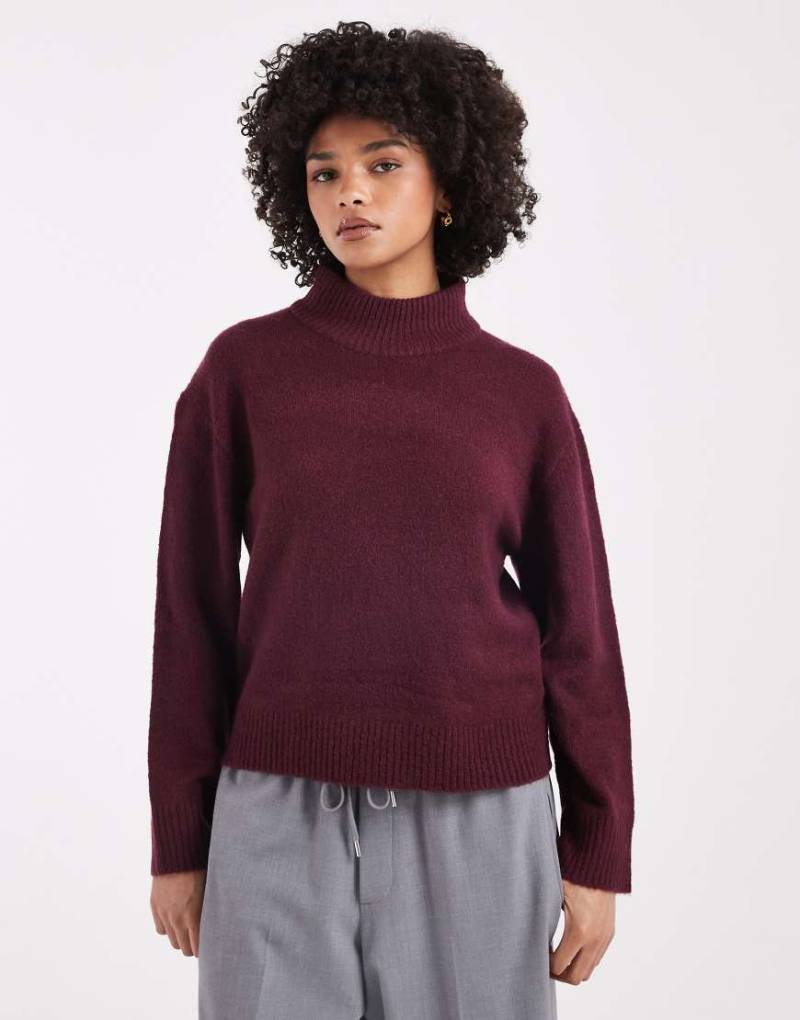 Brave Soul - Hochgeschlossener Strickpullover in Aubergine-Rot von Brave Soul