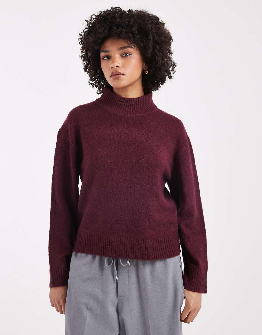 Brave Soul - Hochgeschlossener Strickpullover in Aubergine-Rot von Brave Soul