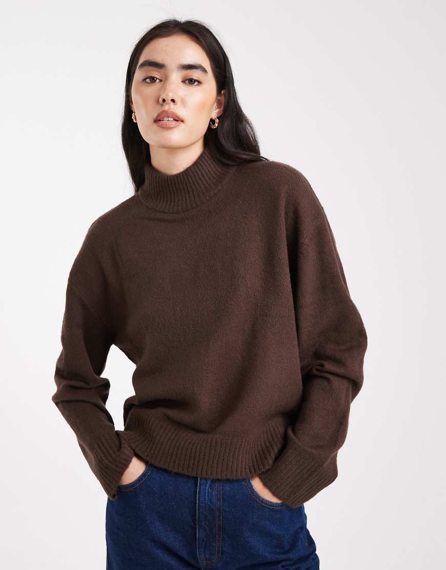 Brave Soul - Hochgeschlossener Strickpullover in Braun-Brown von Brave Soul