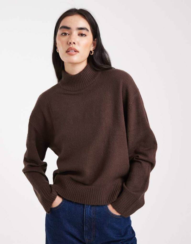 Brave Soul - Hochgeschlossener Strickpullover in Braun-Brown von Brave Soul