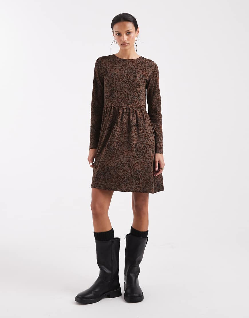 Brave Soul - Jersey-Minikleid mit schwarz-braunem Animal-Print und tiefer Taille-Brown von Brave Soul