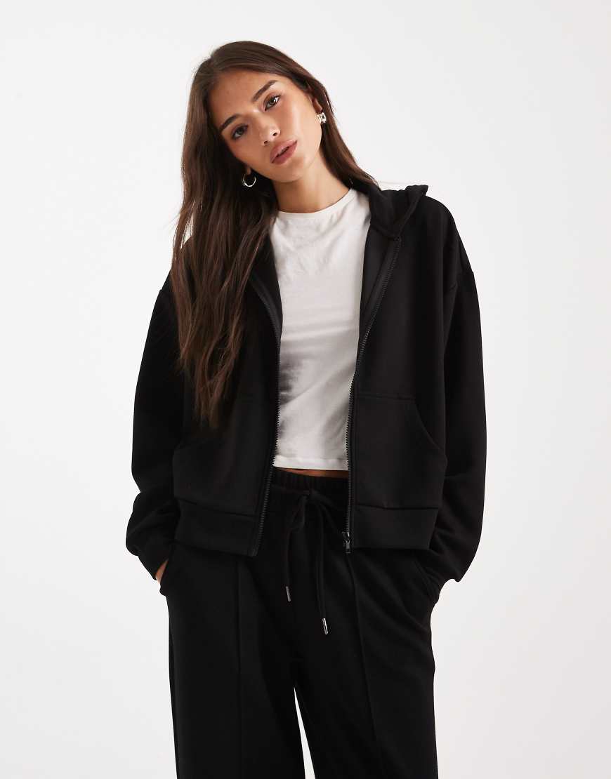 Brave Soul - Kapuzenjacke aus neoprenartigem Material in Schwarz mit Reißverschluss vorn von Brave Soul