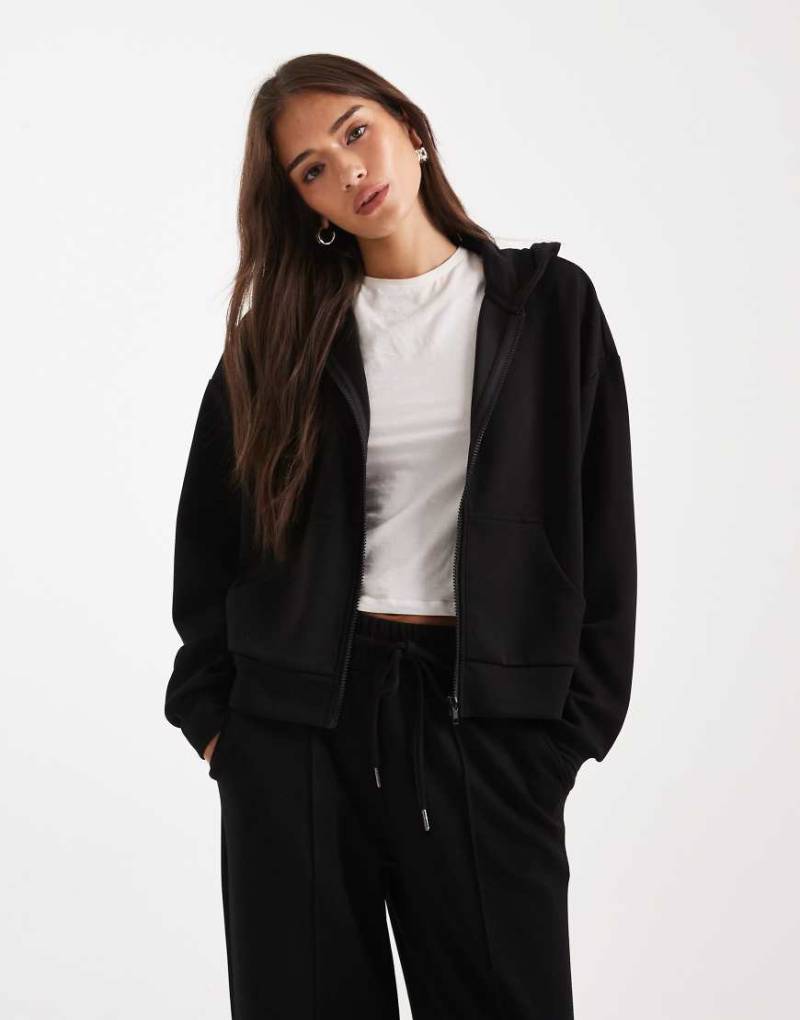 Brave Soul - Kapuzenjacke aus neoprenartigem Material in Schwarz mit Reißverschluss vorn von Brave Soul