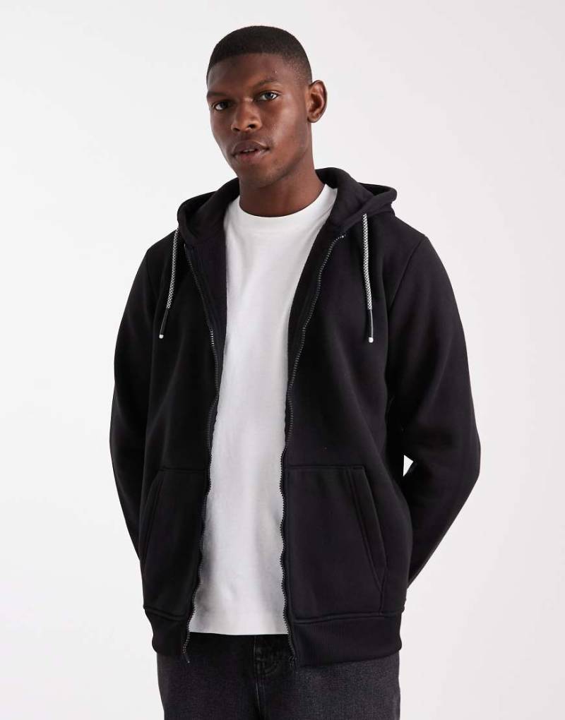 Brave Soul - Kapuzenjacke in Schwarz mit durchgehendem Reißverschluss und Tunnelzug von Brave Soul