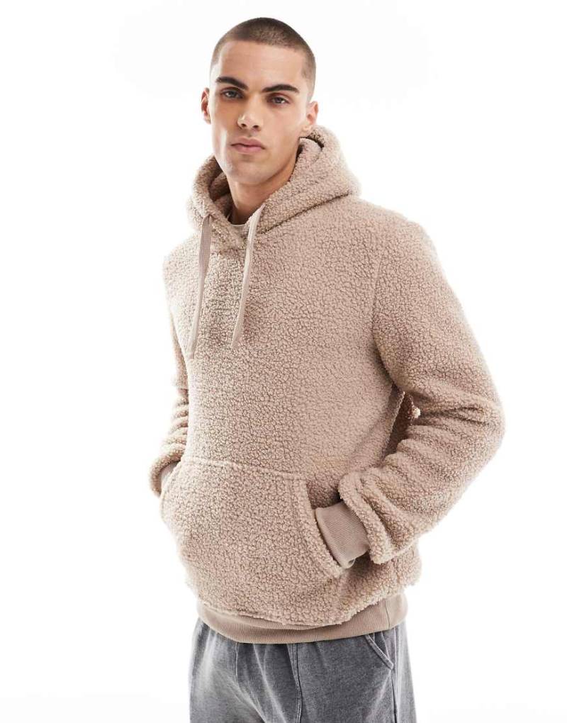 Brave Soul - Kapuzenpullover aus Teddyfell in Stein-Neutral von Brave Soul