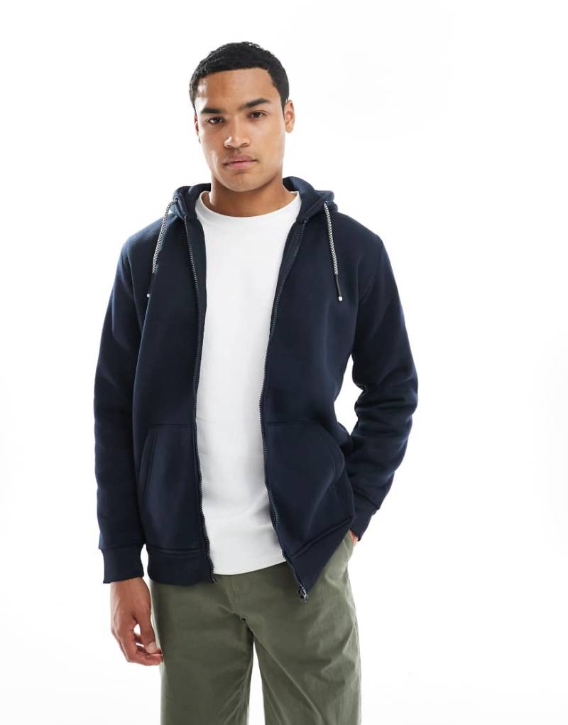 Brave Soul - Kapuzenpullover in Marineblau mit durchgehendem Reißverschluss und Kordelzug von Brave Soul