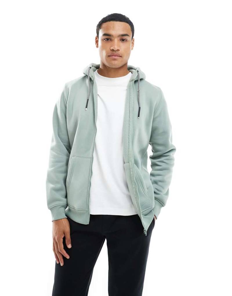 Brave Soul - Kapuzenpullover in Salbeigrün mit durchgehendem Reißverschluss und Kordelzug von Brave Soul