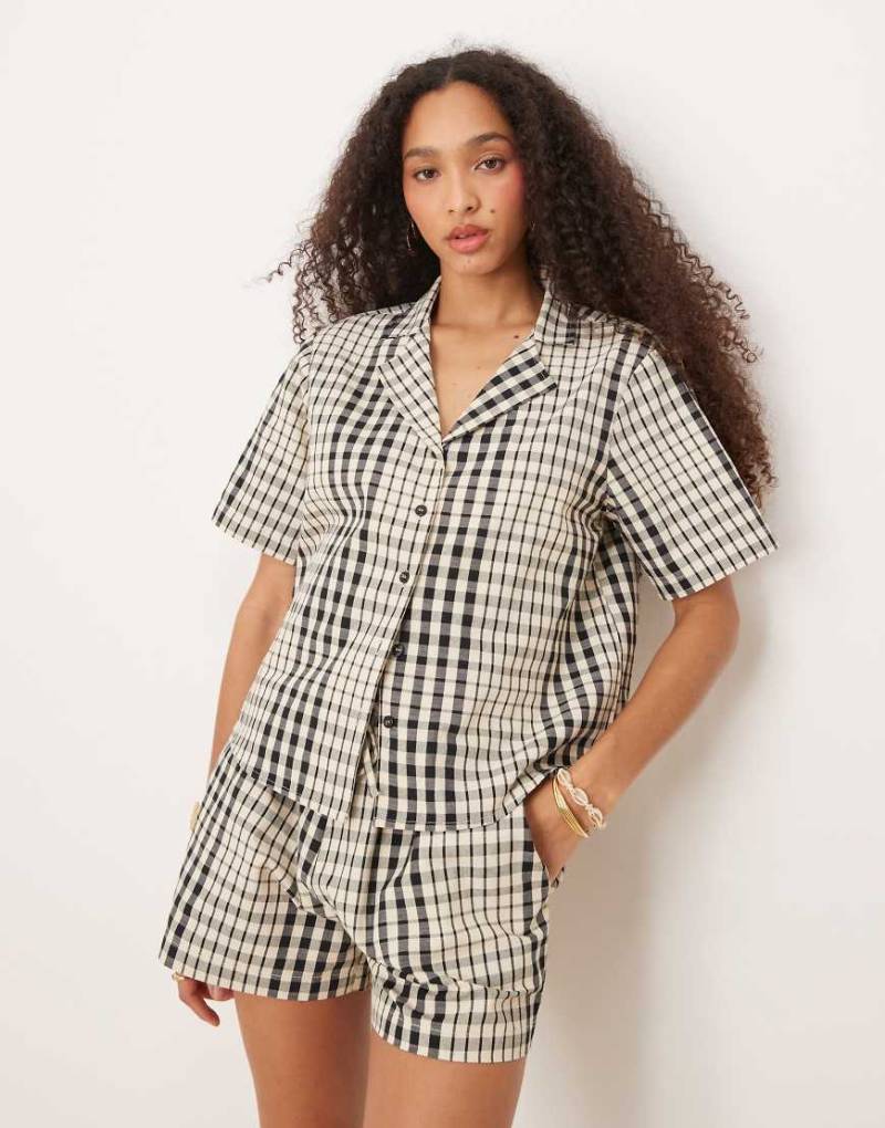 Brave Soul - Kurzärmlige Hemdbluse mit lockerem Schnitt und Karo-Design, Kombiteil-Neutral von Brave Soul