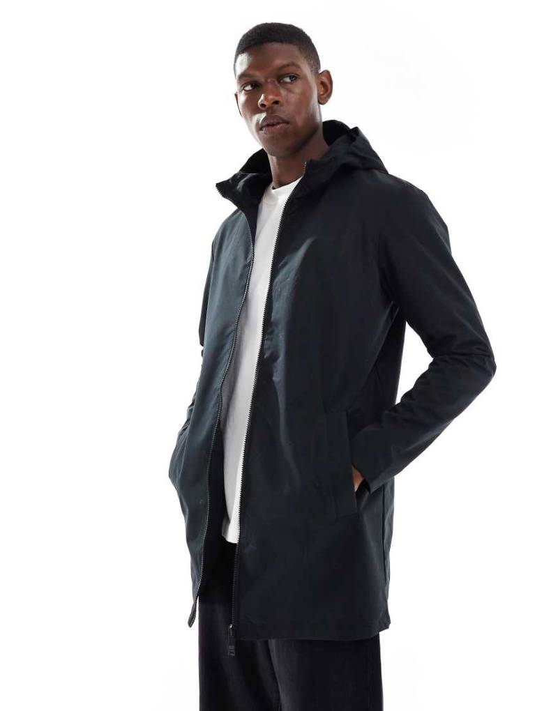 Brave Soul - Kurzer Trenchcoat mit Reißverschluss und Kapuze in Schwarz von Brave Soul