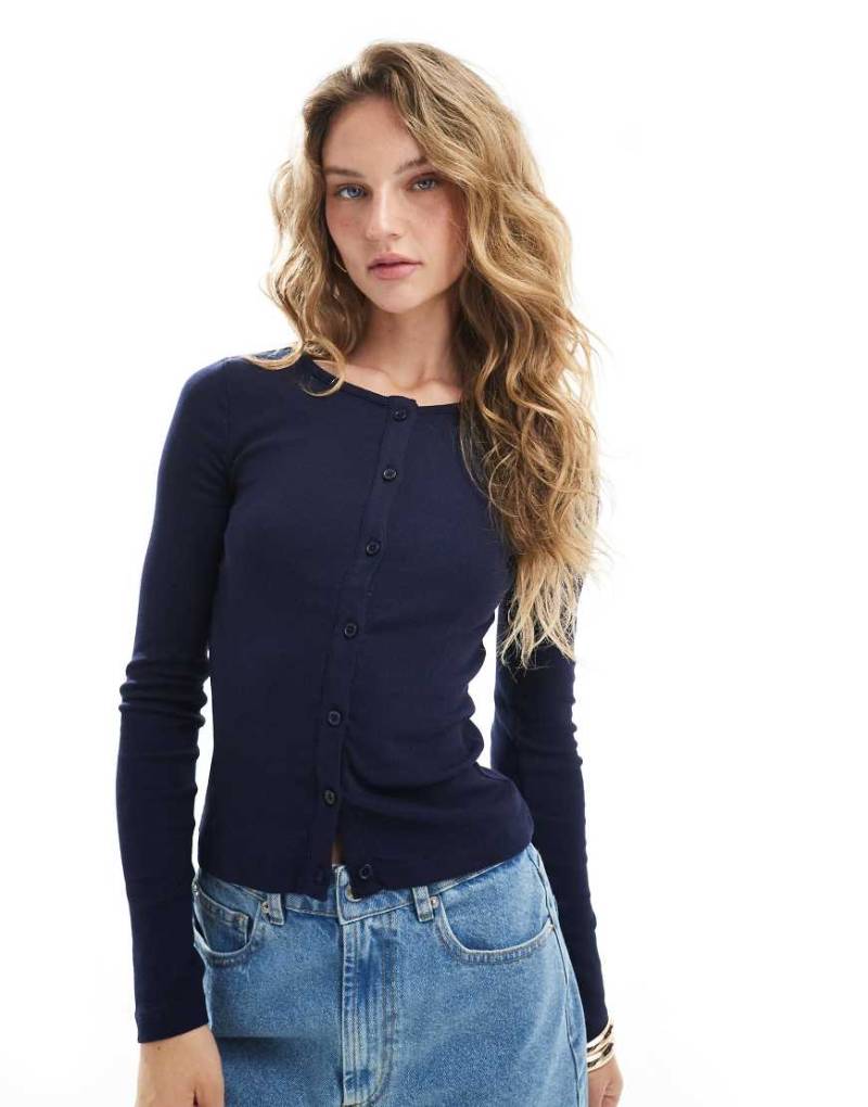 Brave Soul - Langärmeliges Oberteil aus Baumwolle in Marineblau mit Knopfleiste von Brave Soul