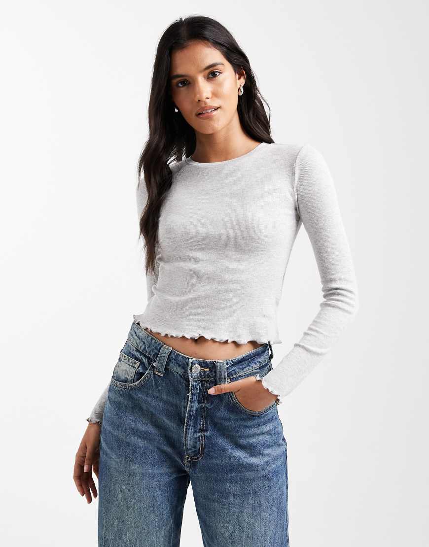 Brave Soul - Langärmliges Baumwoll-T-Shirt in Grau mit Kräuselsaum von Brave Soul