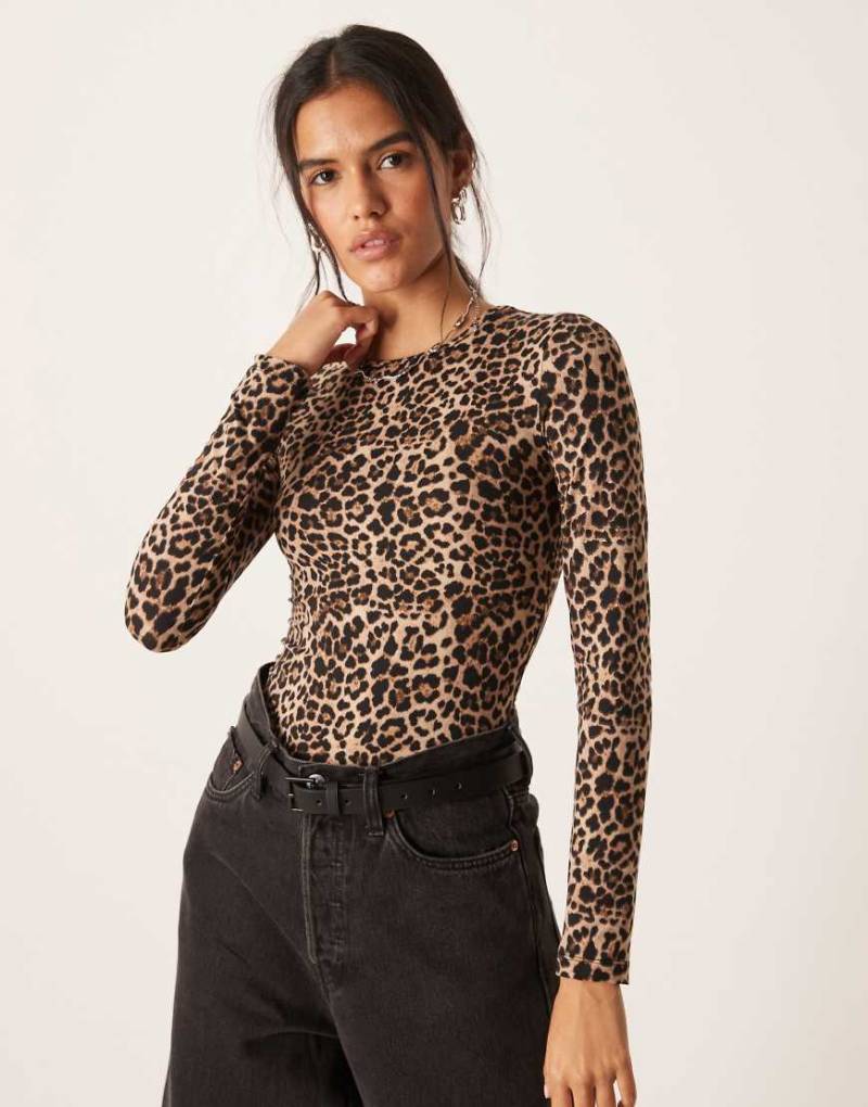 Brave Soul - Langärmliges Oberteil aus weichem Jersey mit Leopardenmuster und Rundhalsausschnitt-Bunt von Brave Soul