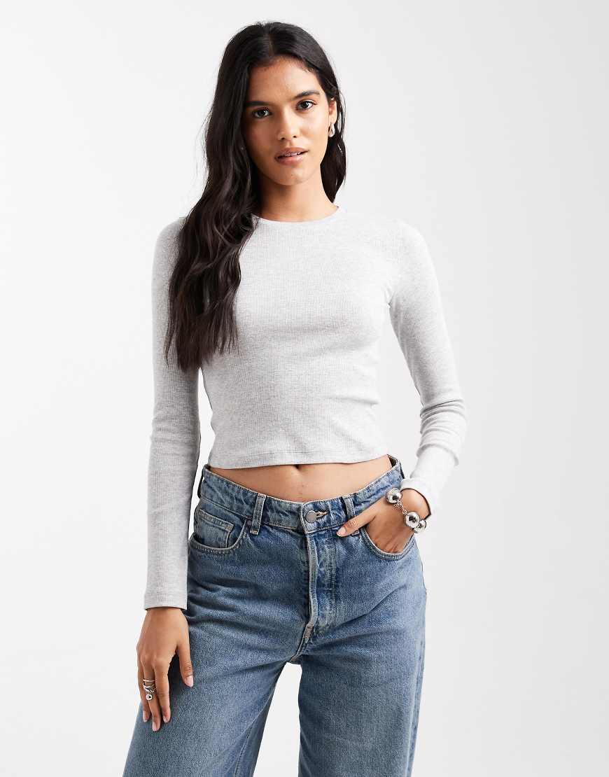 Brave Soul - Langärmliges Shirt aus Baumwolle in Grau meliert von Brave Soul