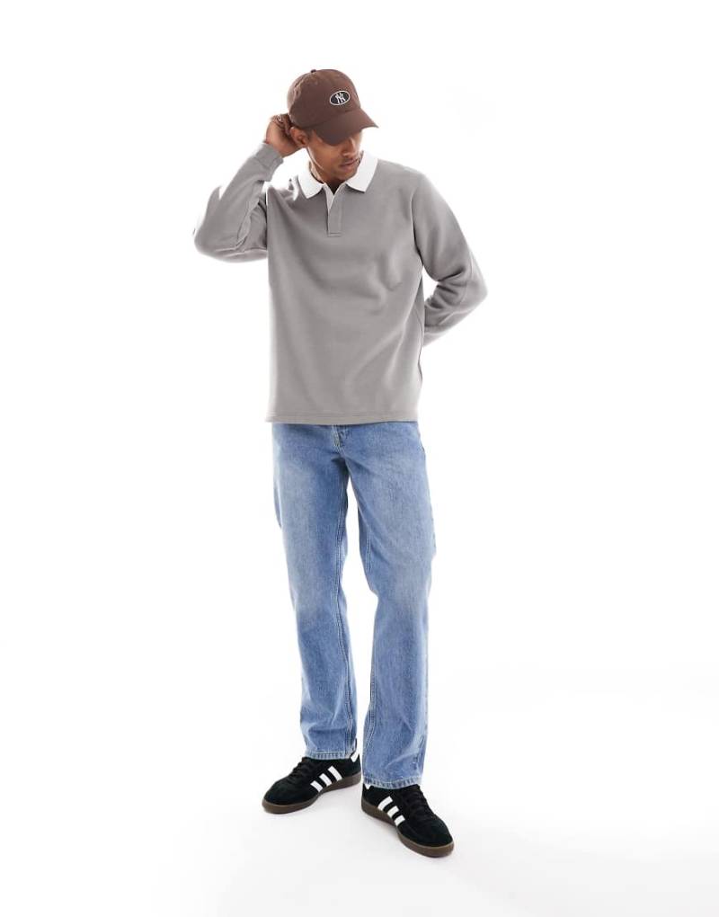 Brave Soul - Locker geschnittenes Sweatshirt in Grau mit farblich abgesetztem Polokragen von Brave Soul