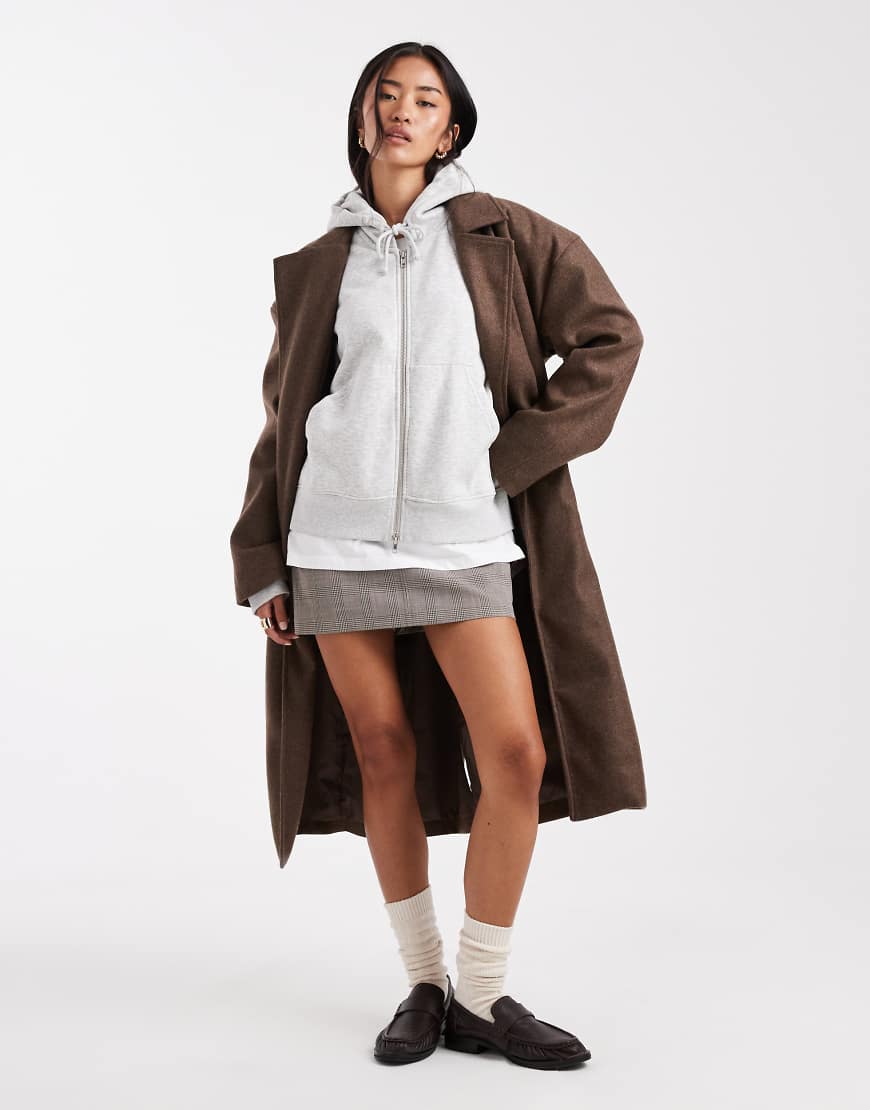 Brave Soul - Longline-Jacke aus Wollimitat in Braun mit Gürtel-Brown Brave Soul - Longline-Jacke aus Wollimitat in Braun mit Gürtel-Brown von Brave Soul