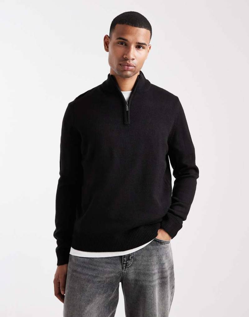 Brave Soul - Mittelschwerer Strickpullover in Schwarz mit kurzem Reißverschluss von Brave Soul