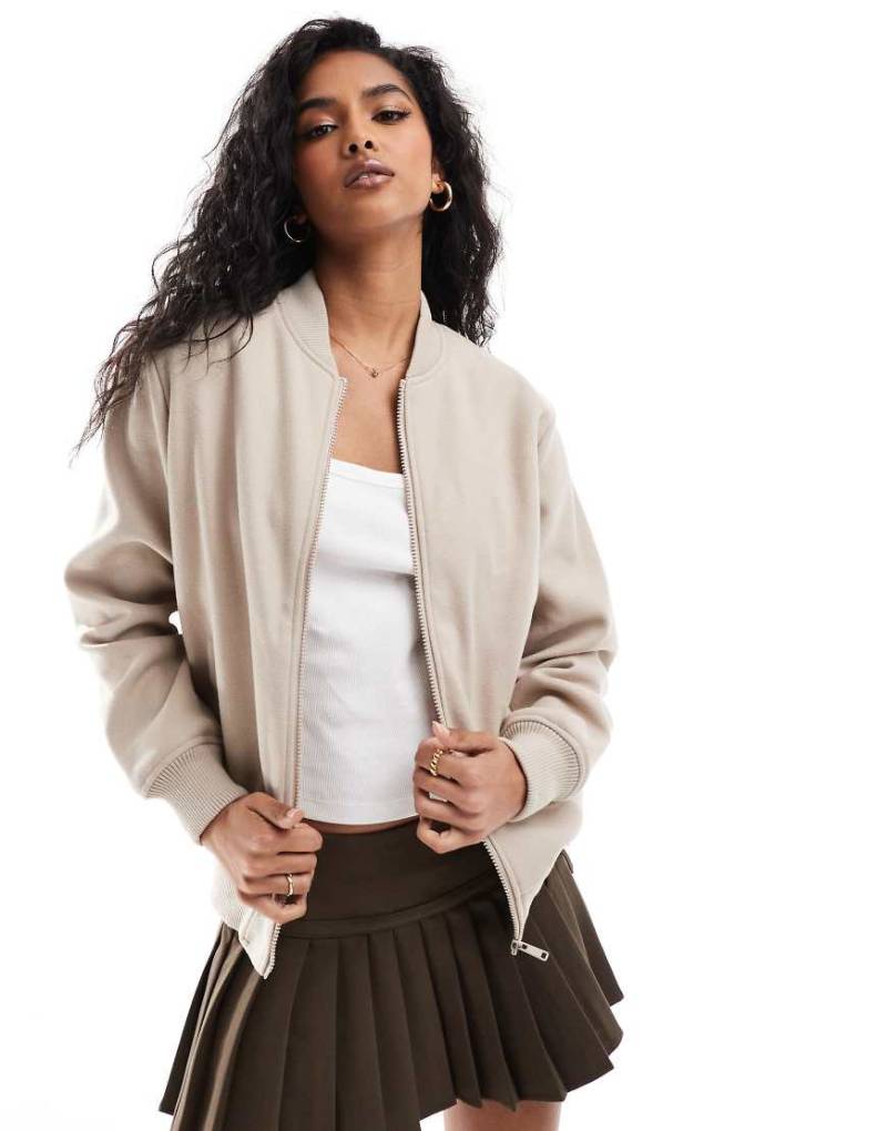 Brave Soul - Oversize-Bomberjacke in hellbeiger Wolloptik-Neutral von Brave Soul