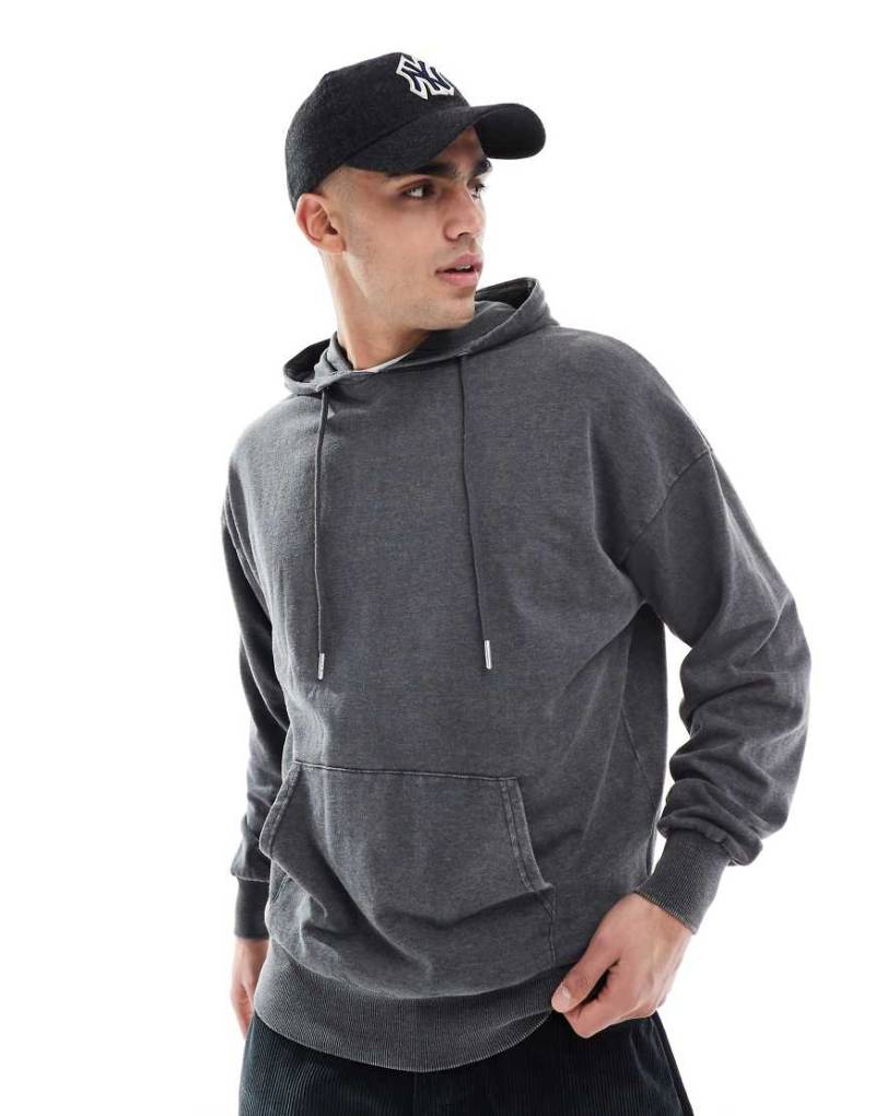 Brave Soul - Oversize-Kapuzenpullover in schwarzer Acid-Waschung von Brave Soul
