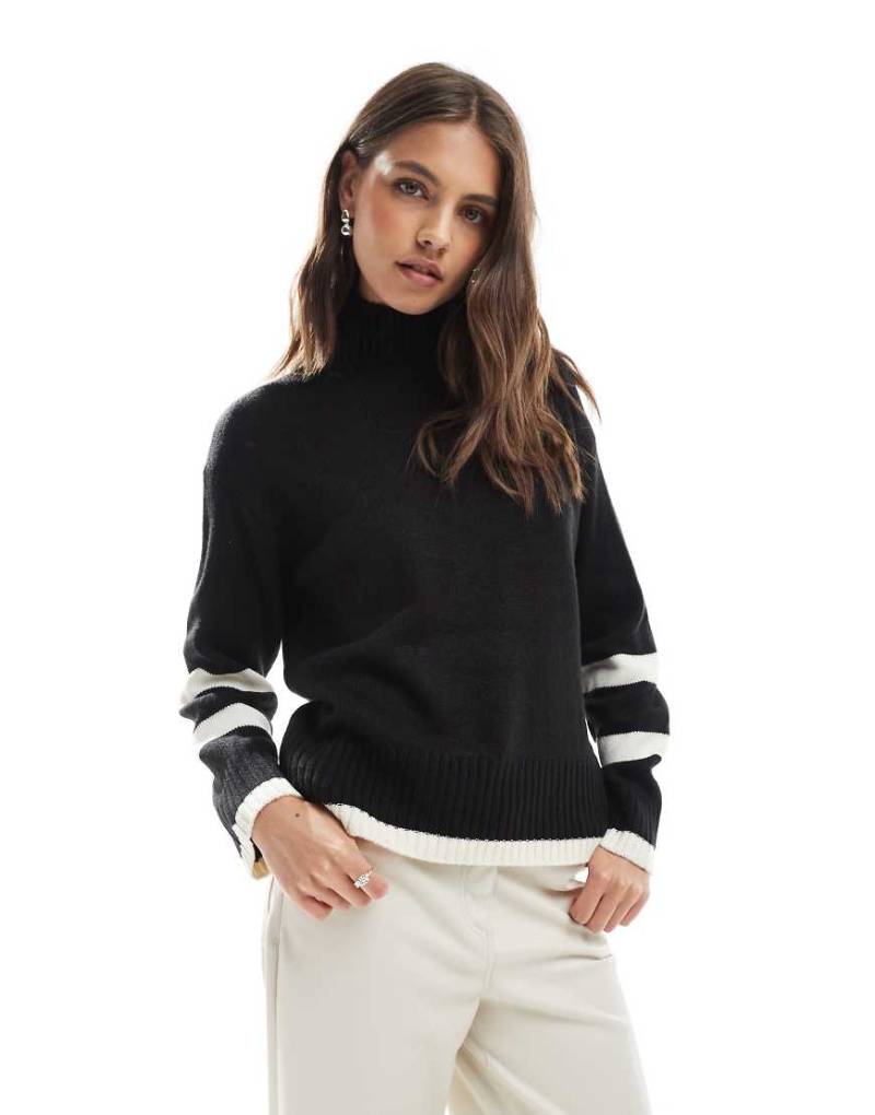 Brave Soul - Oversize-Pullover in Schwarz mit Rollkragen und Streifendetails von Brave Soul