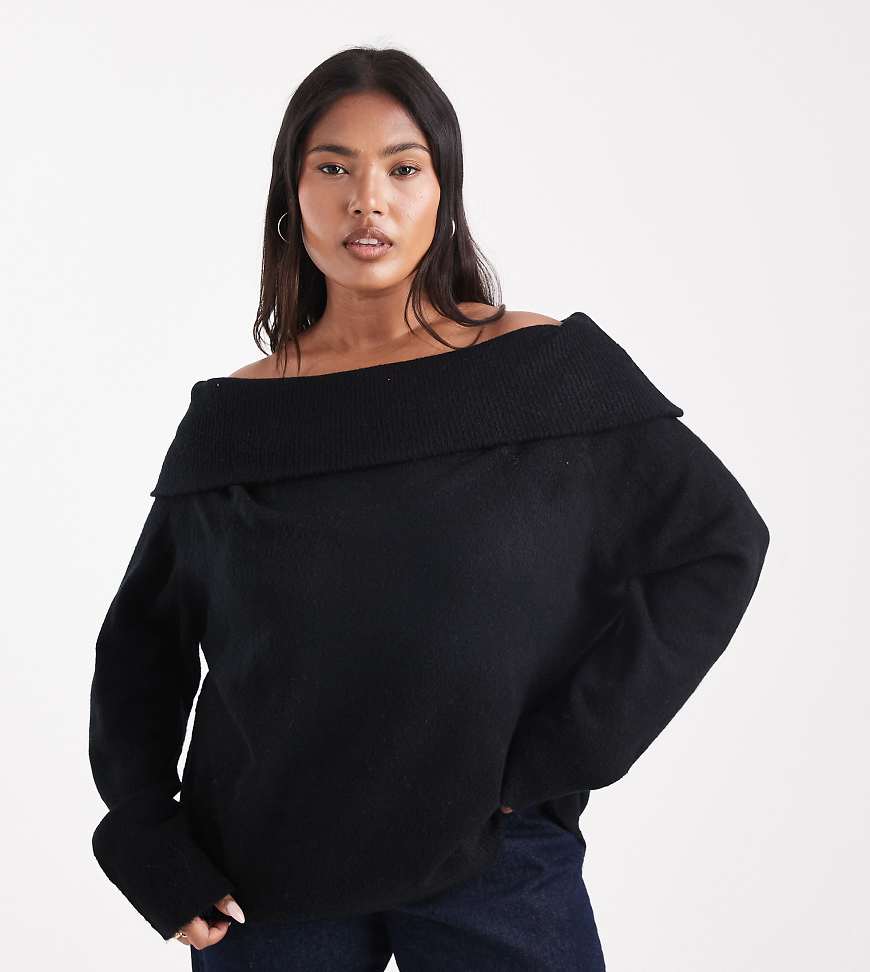 Brave Soul Plus - Pullover in Schwarz mit Carmen-Ausschnitt von Brave Soul