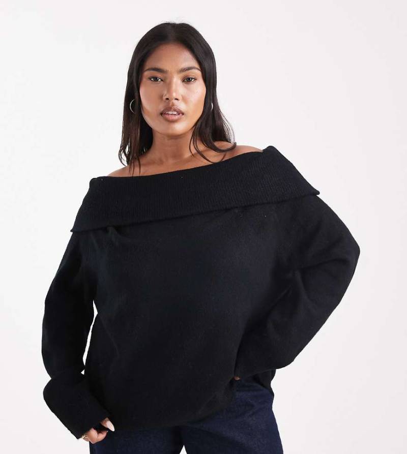 Brave Soul Plus - Pullover in Schwarz mit Carmen-Ausschnitt von Brave Soul