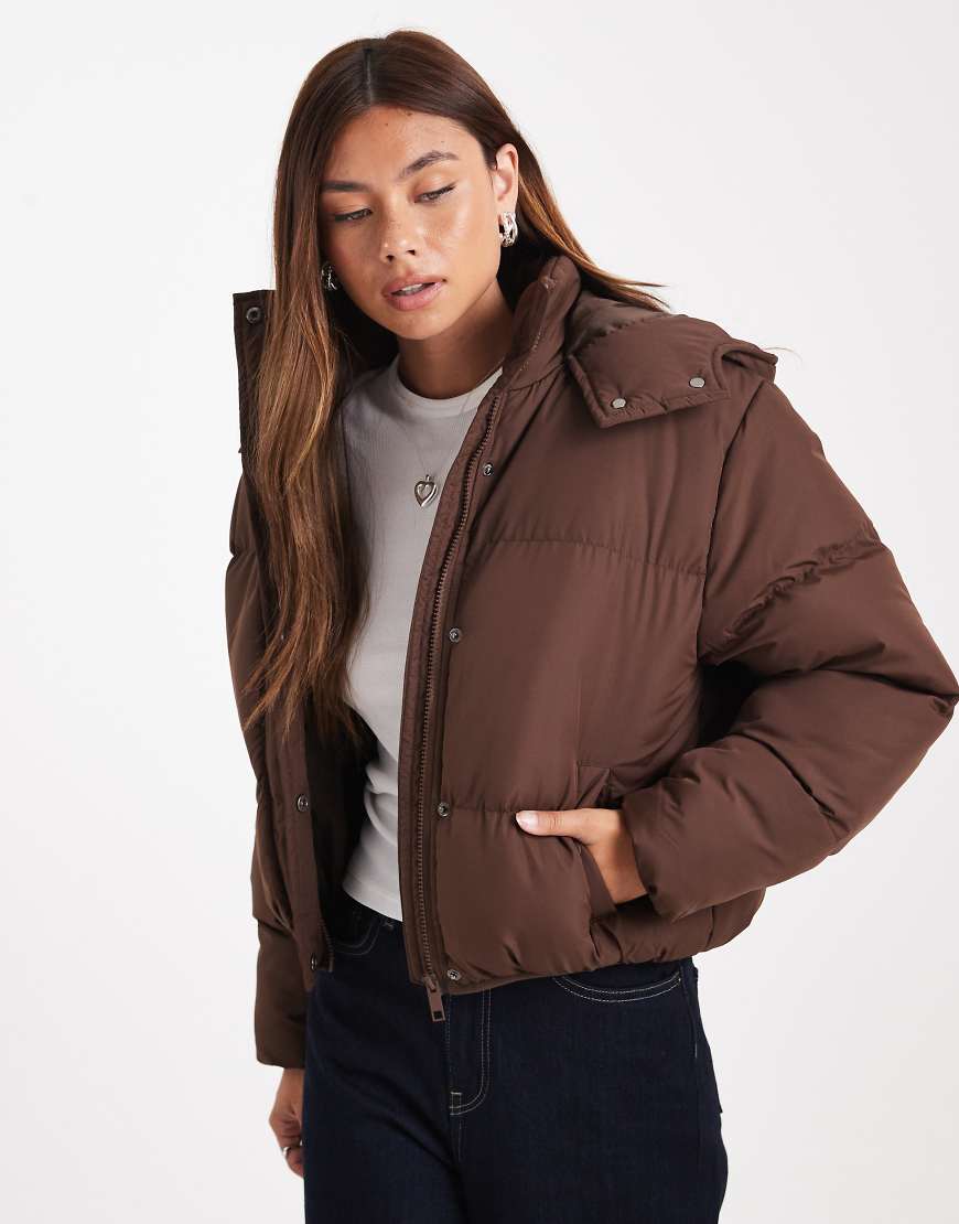 Brave Soul - Pufferjacke in Braun mit Kapuze-Brown von Brave Soul