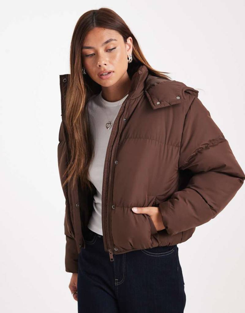 Brave Soul - Pufferjacke in Braun mit Kapuze-Brown von Brave Soul