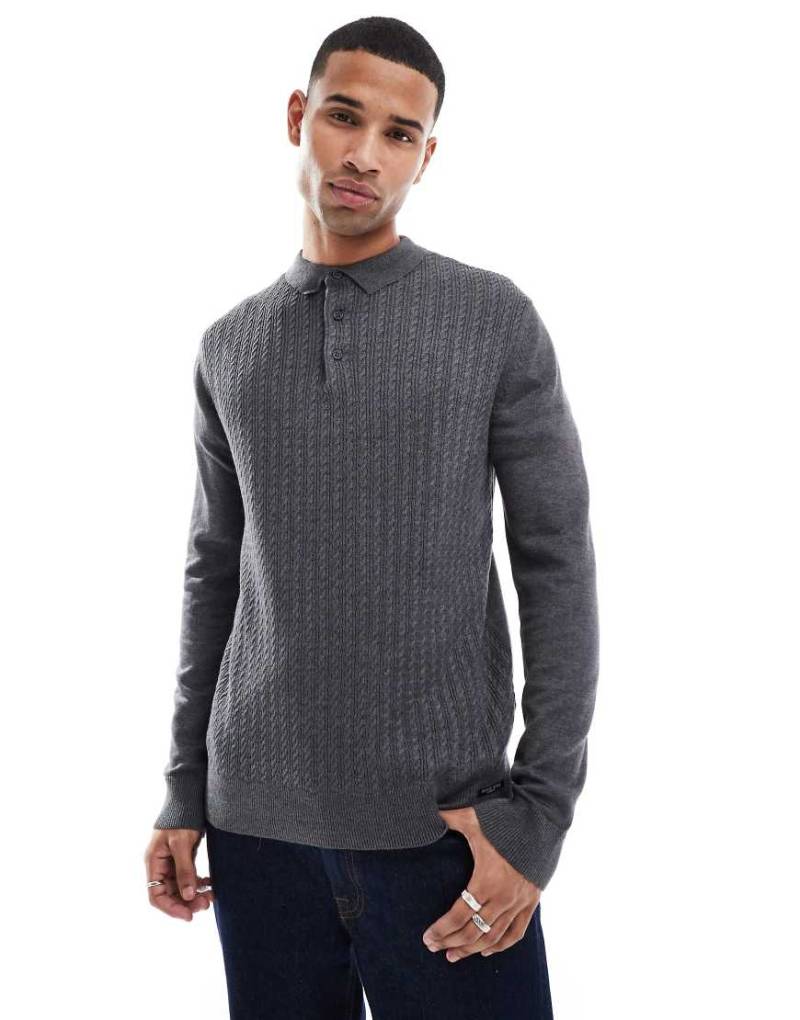 Brave Soul - Pullover in Anthrazit mit Kragendetail-Grau von Brave Soul