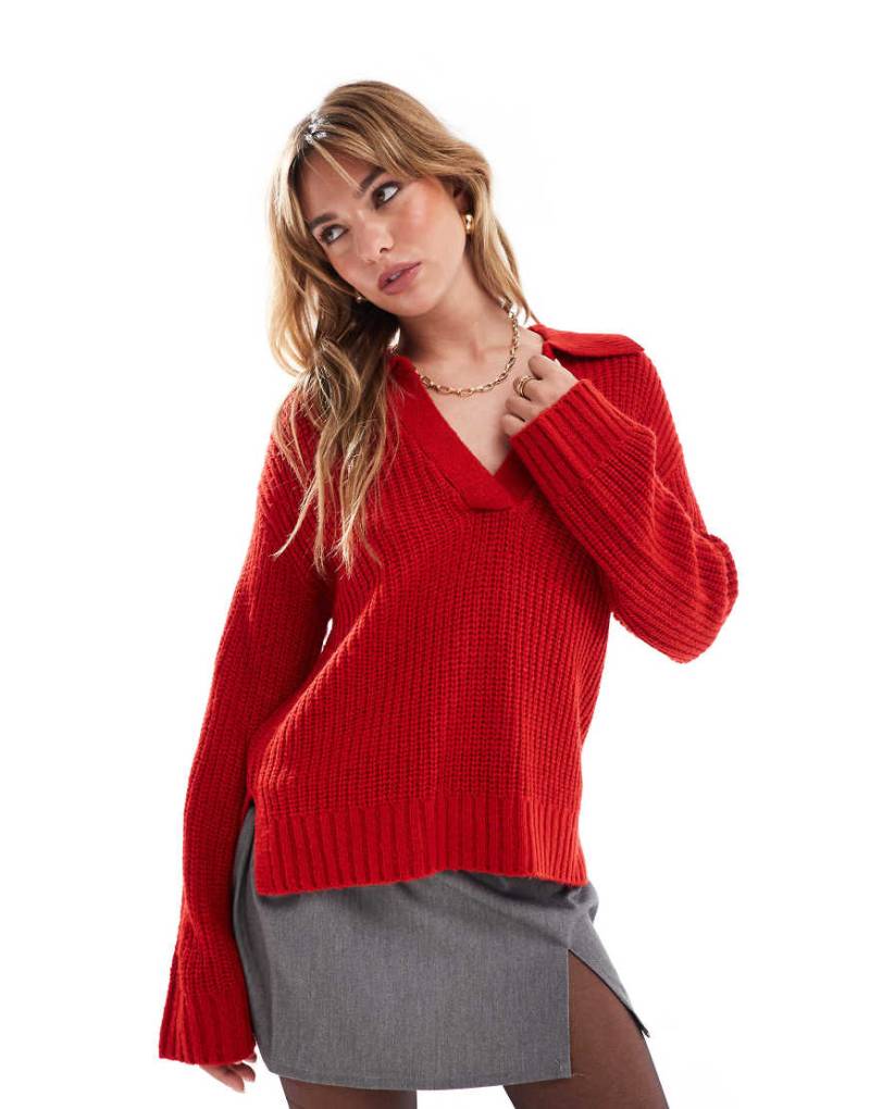 Brave Soul - Pullover in Rot mit Polokragen von Brave Soul